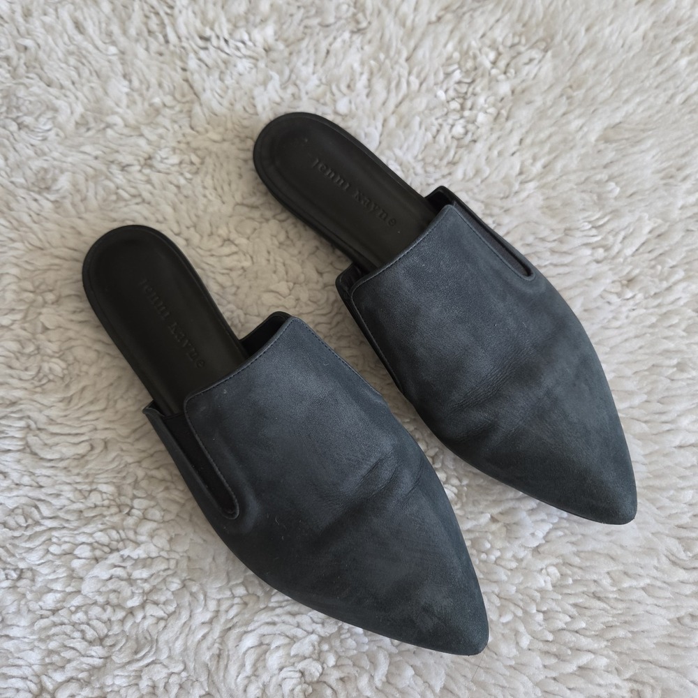 Jenni Kayne Suede Leather Mules Slides Women's 8* READ Black Dark Gray